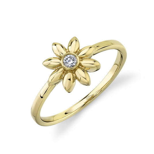 Shy Creation 0.05Ct 14K Yellow Gold Diamond Flower Ring - Curacao