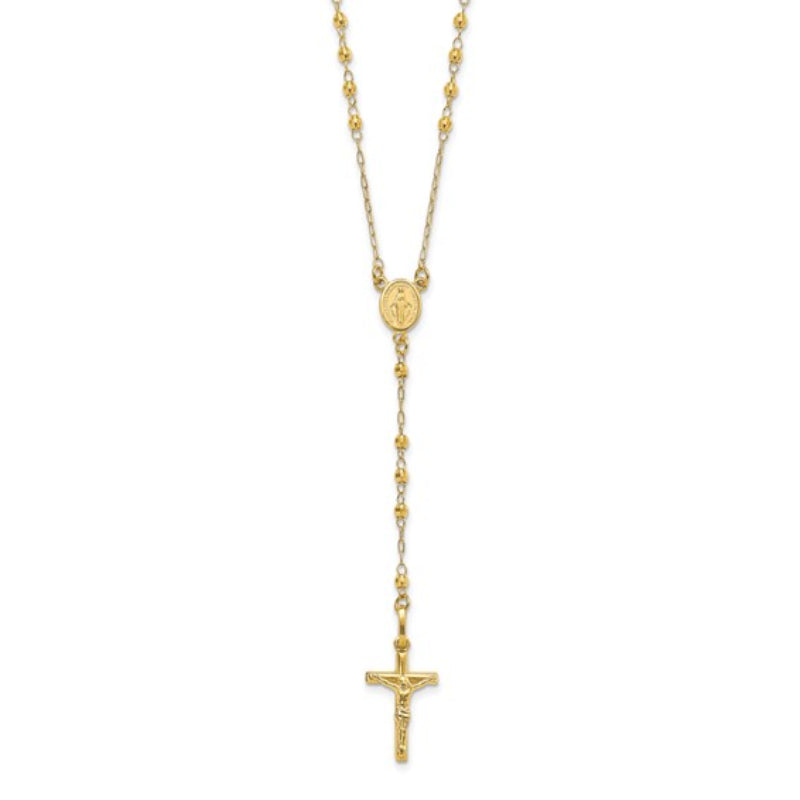 Quality Gold Women's Polished Faceted Beads Rosary Necklace in 14K Yellow Gold