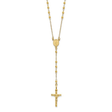 Quality Gold Women's Polished Faceted Beads Rosary Necklace in 14K Yellow Gold