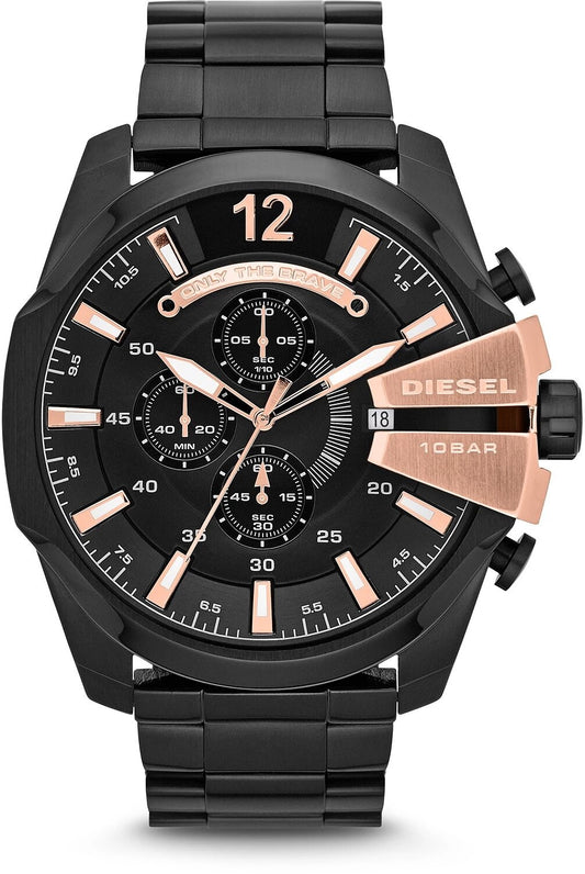 Diesel Mega Chief Men's 58mm Chronograph Stainless Steel Bracelet Watch - Black