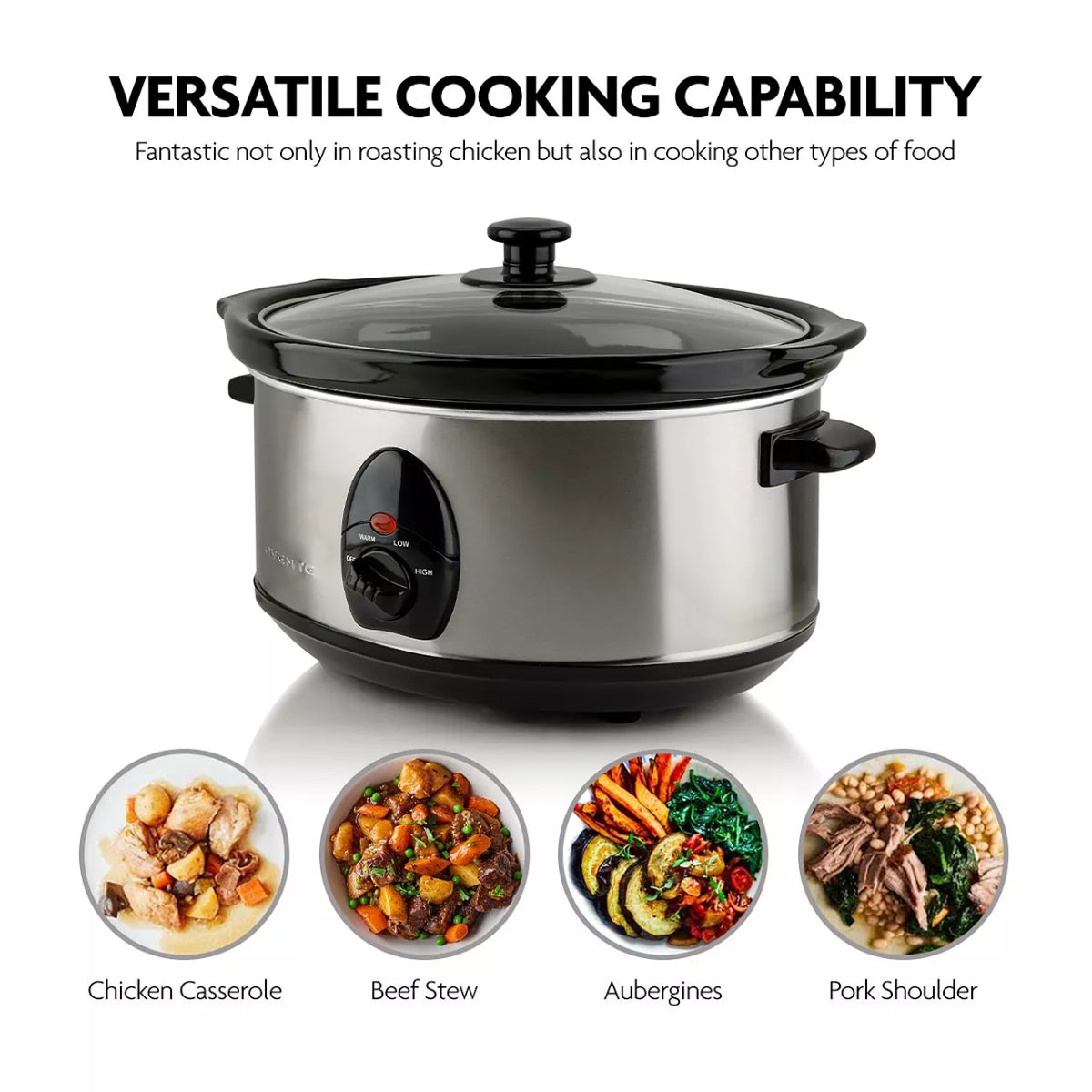 Ovente 3.7-Quart Slow Cooker with 3 Temperature Settings - Silver