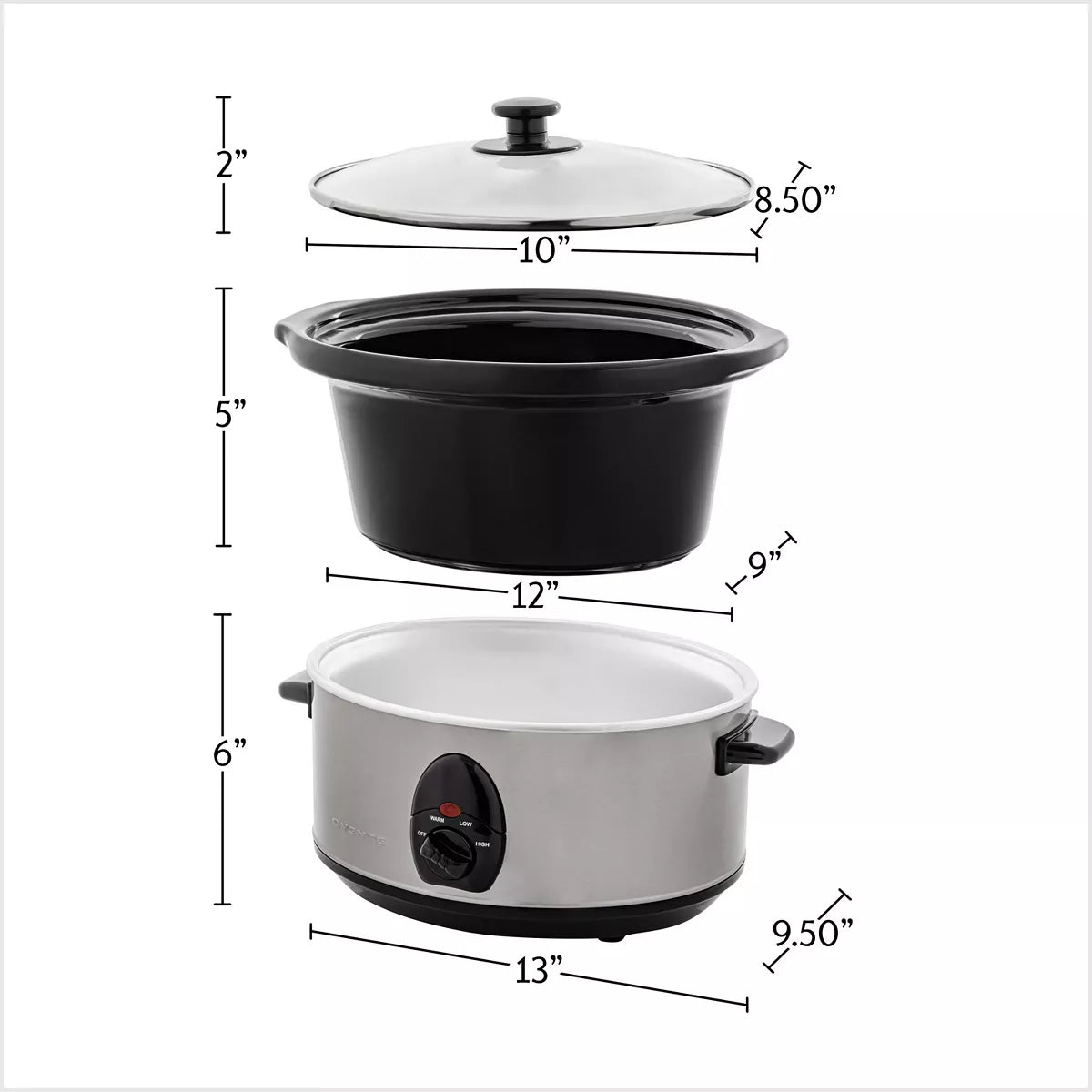 Ovente 3.7-Quart Slow Cooker with 3 Temperature Settings - Silver