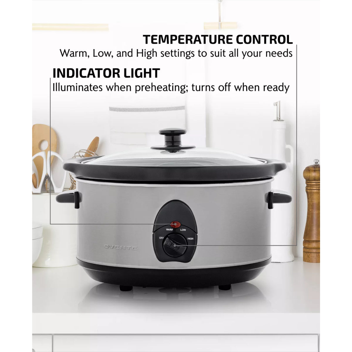 Ovente 3.7-Quart Slow Cooker with 3 Temperature Settings - Silver