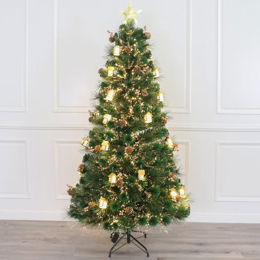 TOI 6 ft Pine Mix Tip Fiber Optic Christmas Tree with Warm White LED Lights