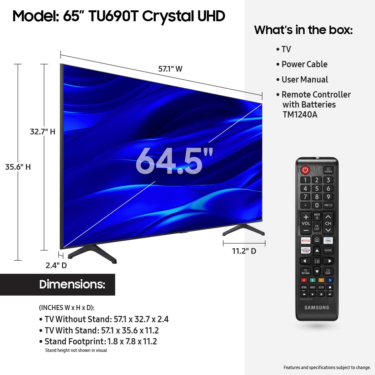 Samsung 65" Class DU8000 Crystal LED 4K UHD Smart Tizen TV