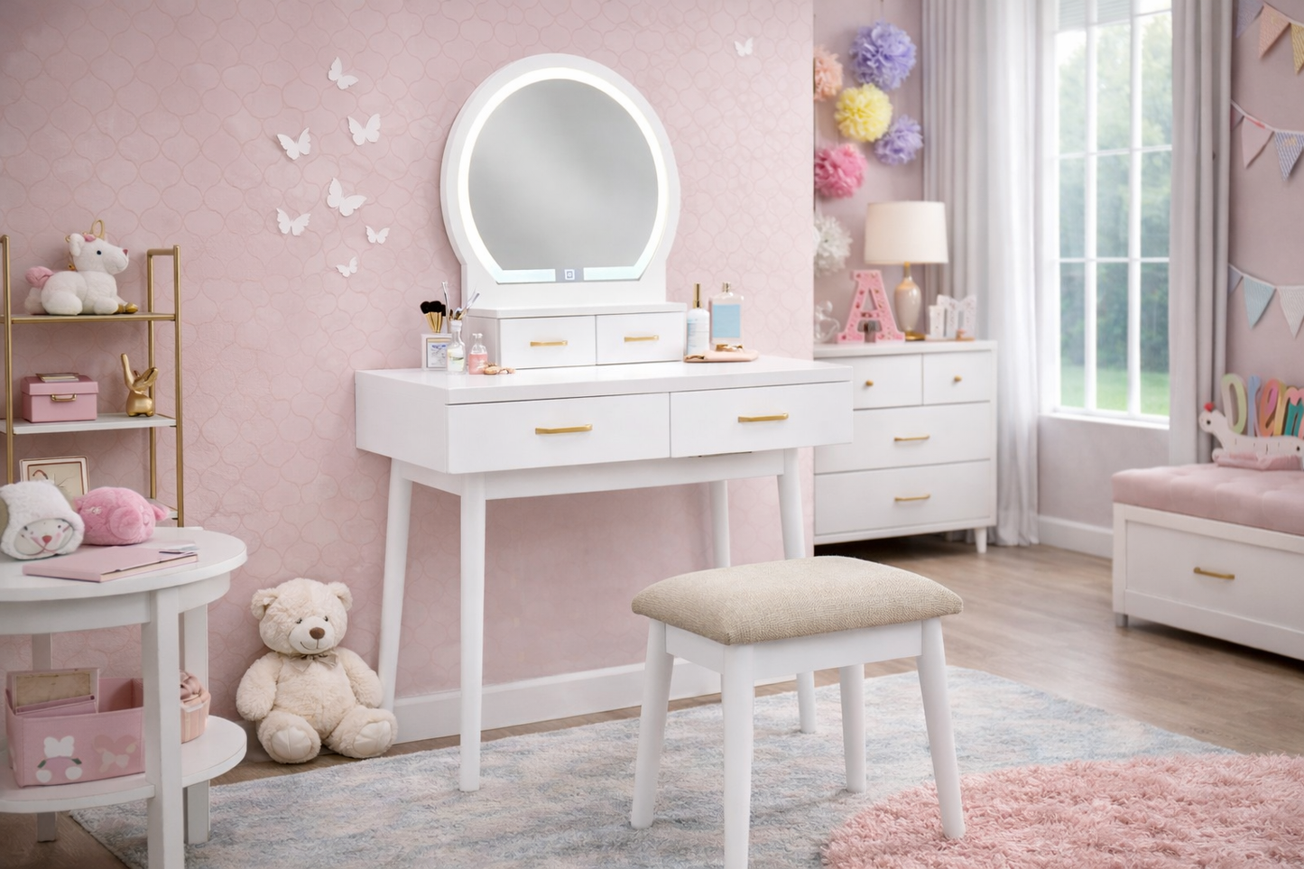 Vanity Aura with Mirror and Stool by Homelegance