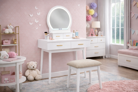 Vanity Aura with Mirror and Stool by Homelegance