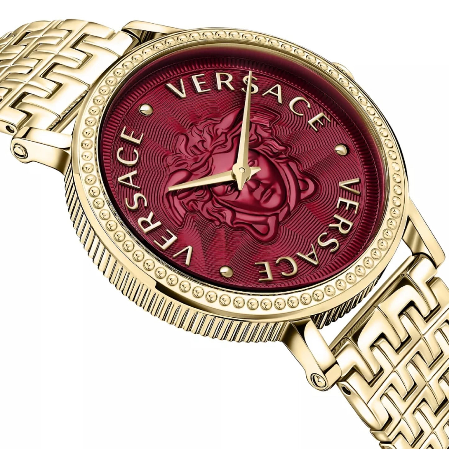 Versace V-Dollar Women's 37mm Swiss Gold Bracelet Watch - Red Dial