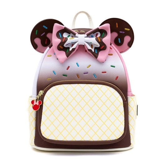 Mochila pequeña con forma de cono de helado napolitano de Minnie Mouse de Disney de Loungefly