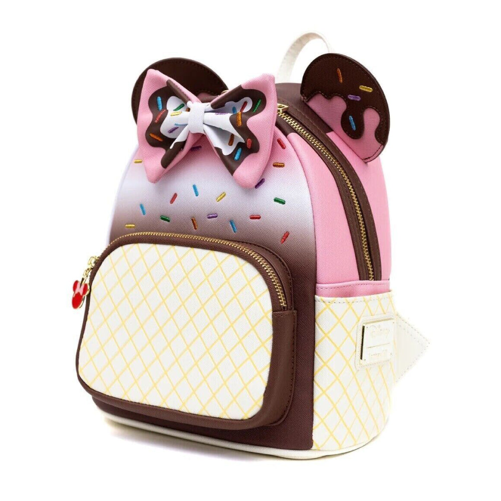 Mochila pequeña con forma de cono de helado napolitano de Minnie Mouse de Disney de Loungefly