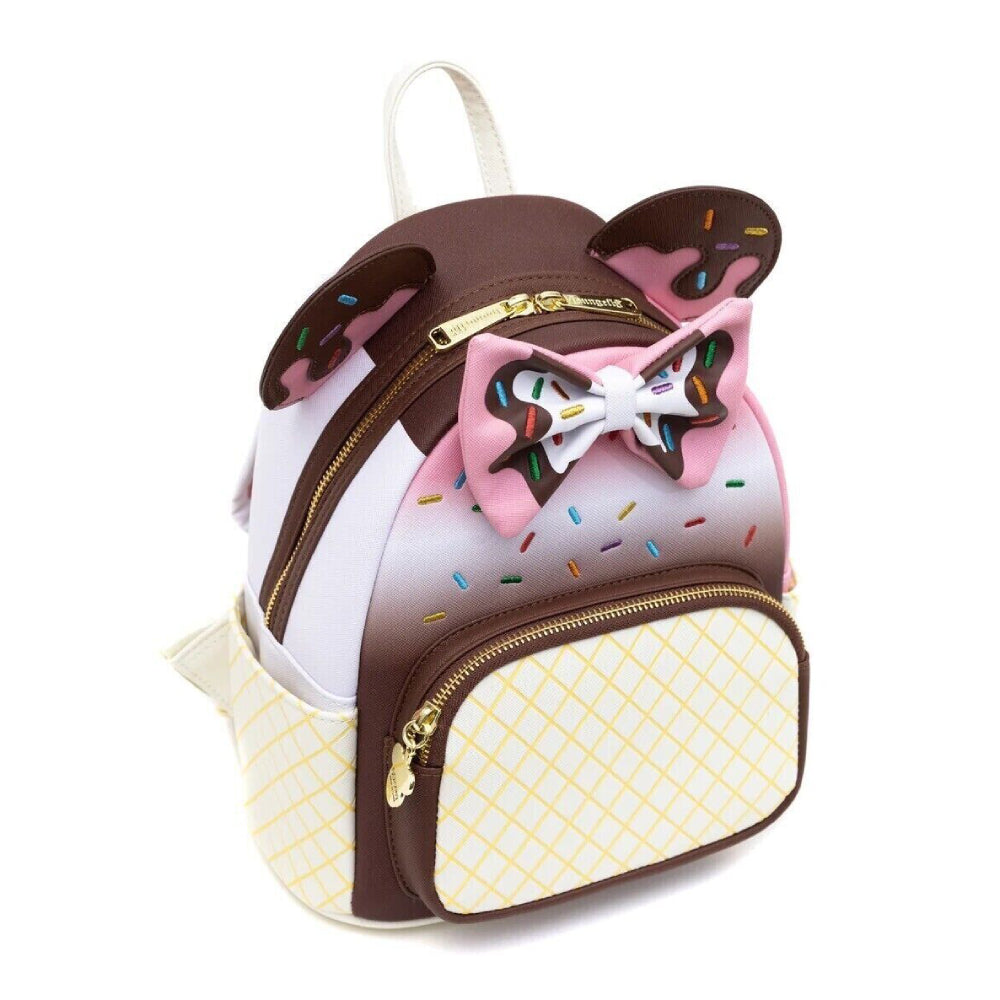 Mochila pequeña con forma de cono de helado napolitano de Minnie Mouse de Disney de Loungefly