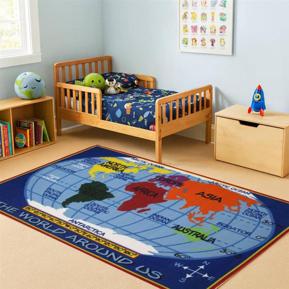 L.A Rugs Fun Time World Map Rectangular Area Rug - Blue
