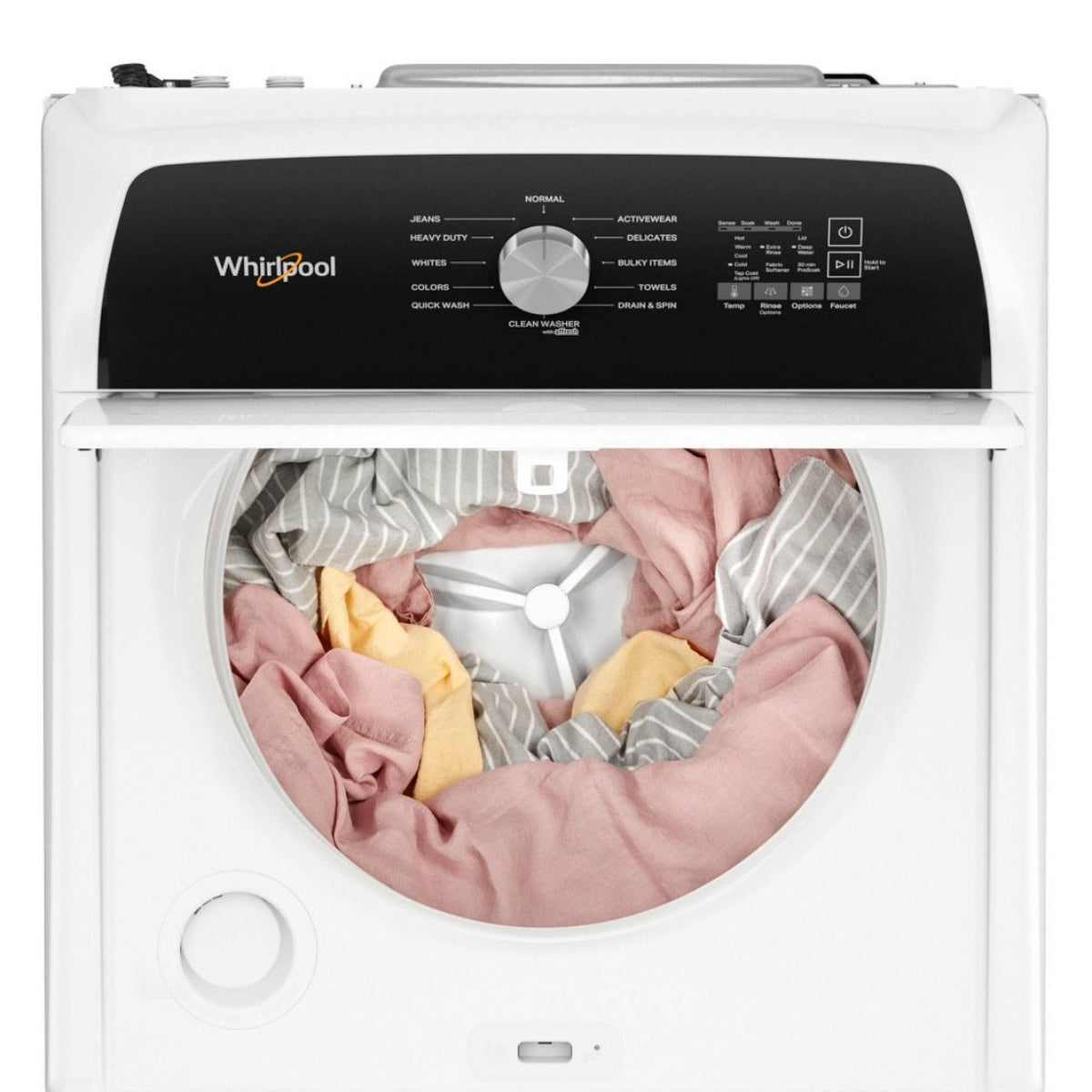 Lavadora Whirlpool WTW5010LW de carga superior con impulsor y grifo incorporado, 4,6 pies cúbicos, color blanco